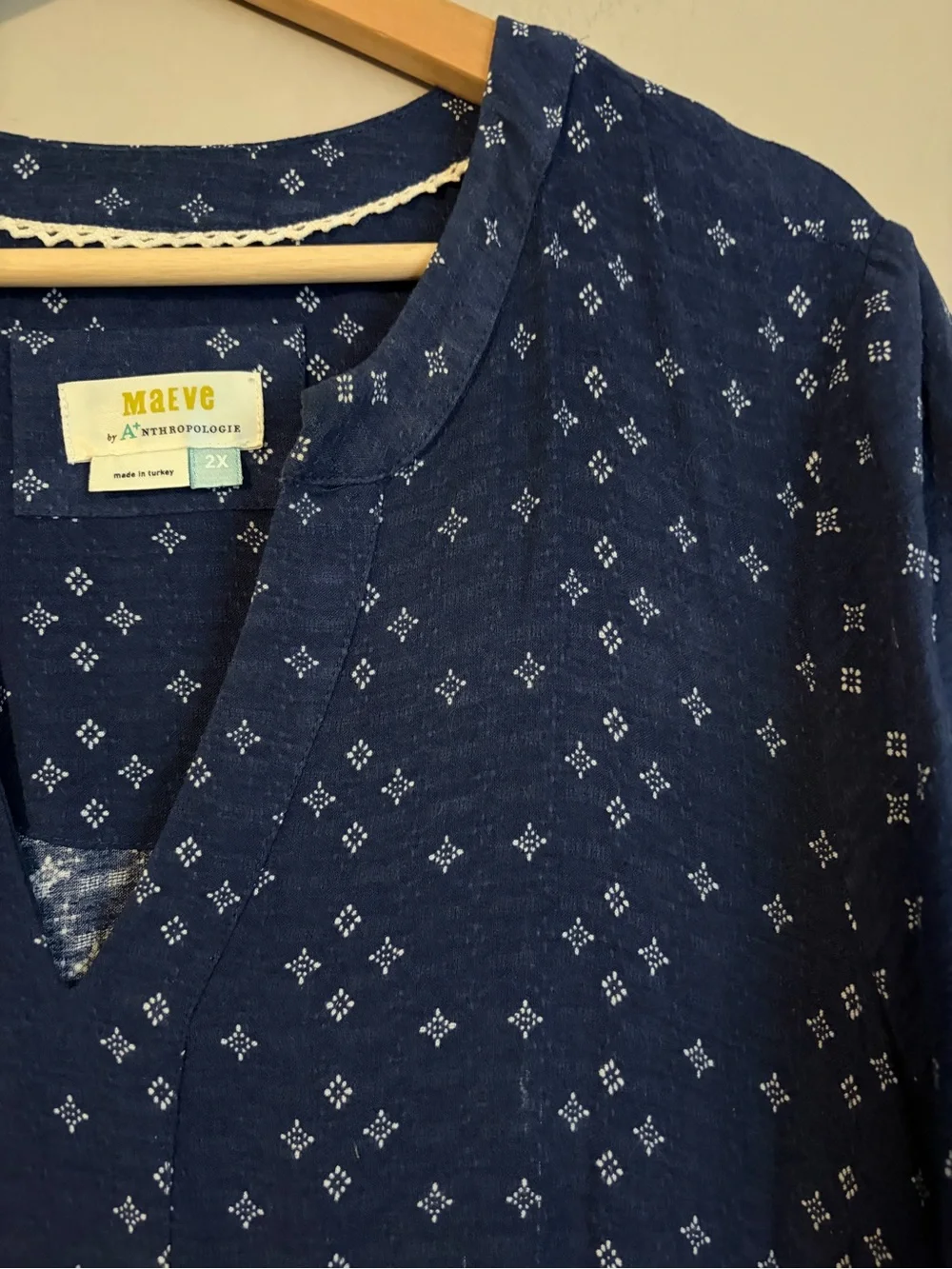 Anthropologie  Maeve Navy Blue Printed Short-Sleeve Midi Dress 2x - Picture 6 of 11